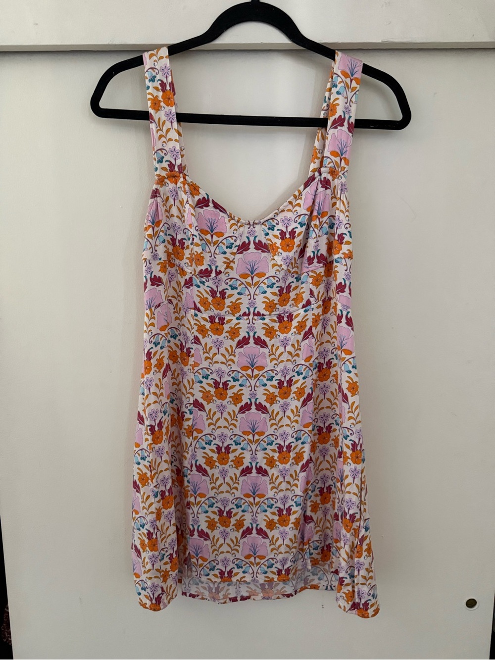 Free People Pink and Orange Floral Slip Mini Dress